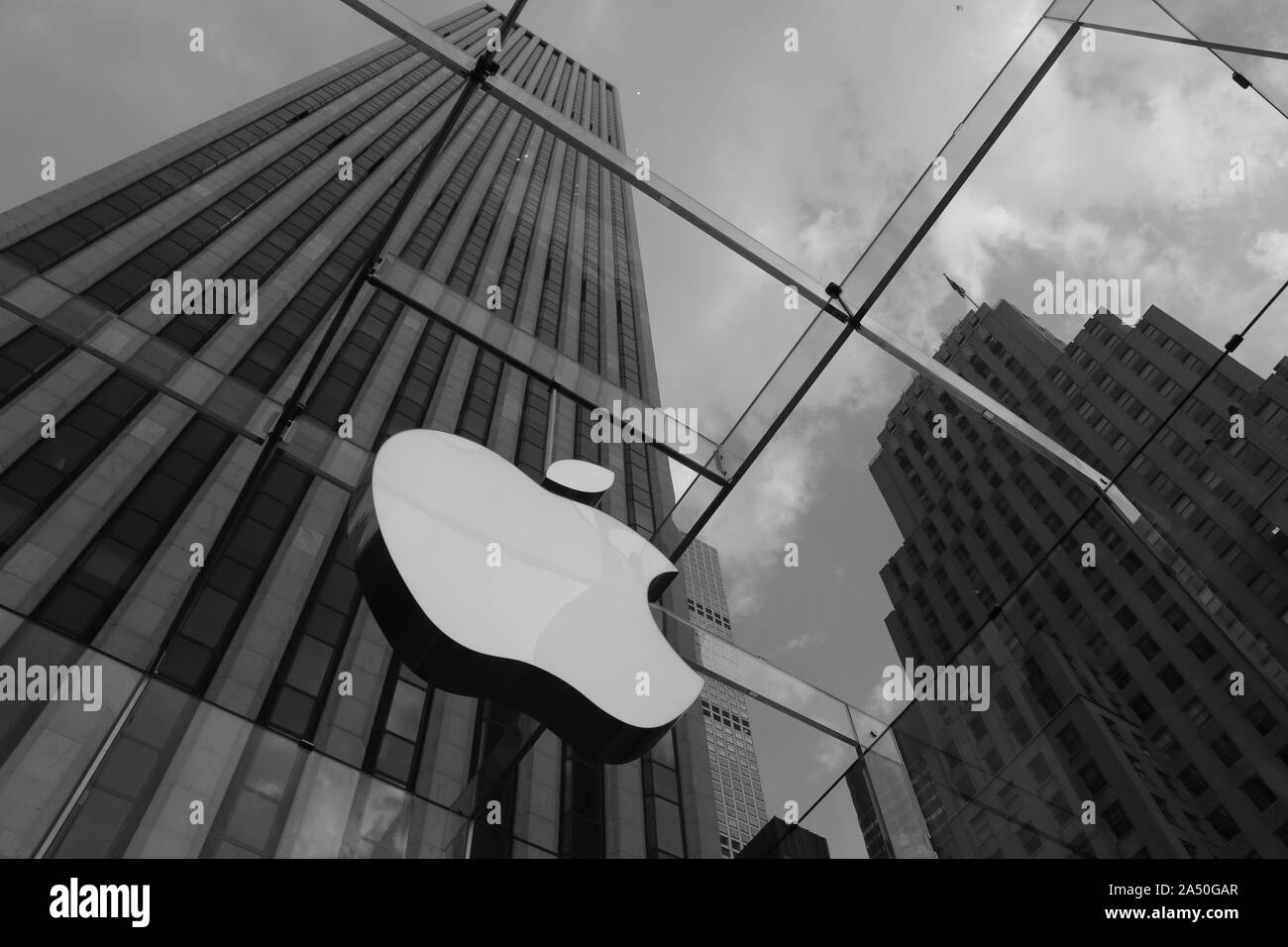 This Picture is taken from the stairs of 5th Avenue Apple Store, Manhattan. NYC. Stock Photo