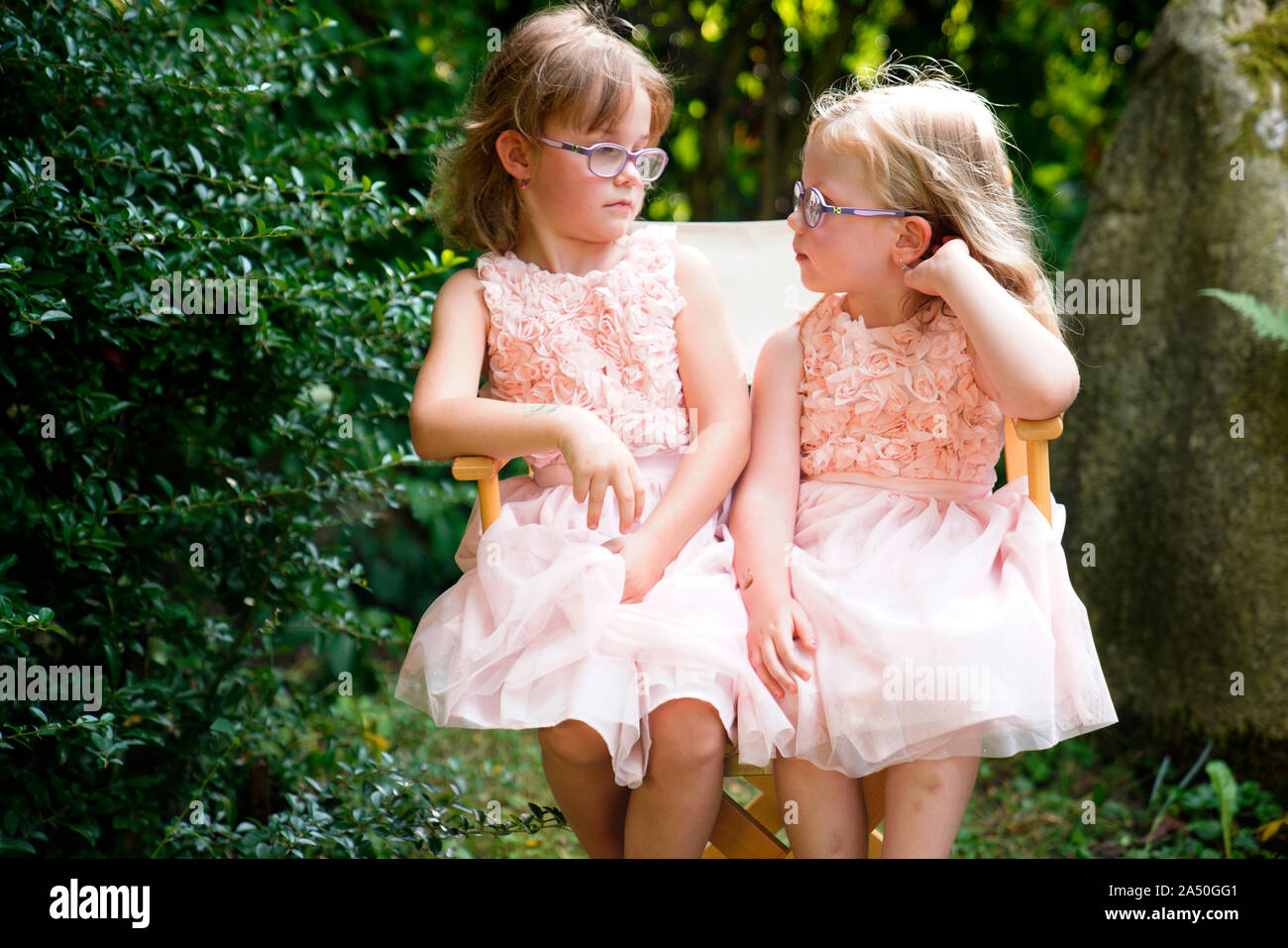 6 years old, 3 years old, Two Girls Siblings, Portrait, Karlovy Vary, Czech Republic Stock Photo