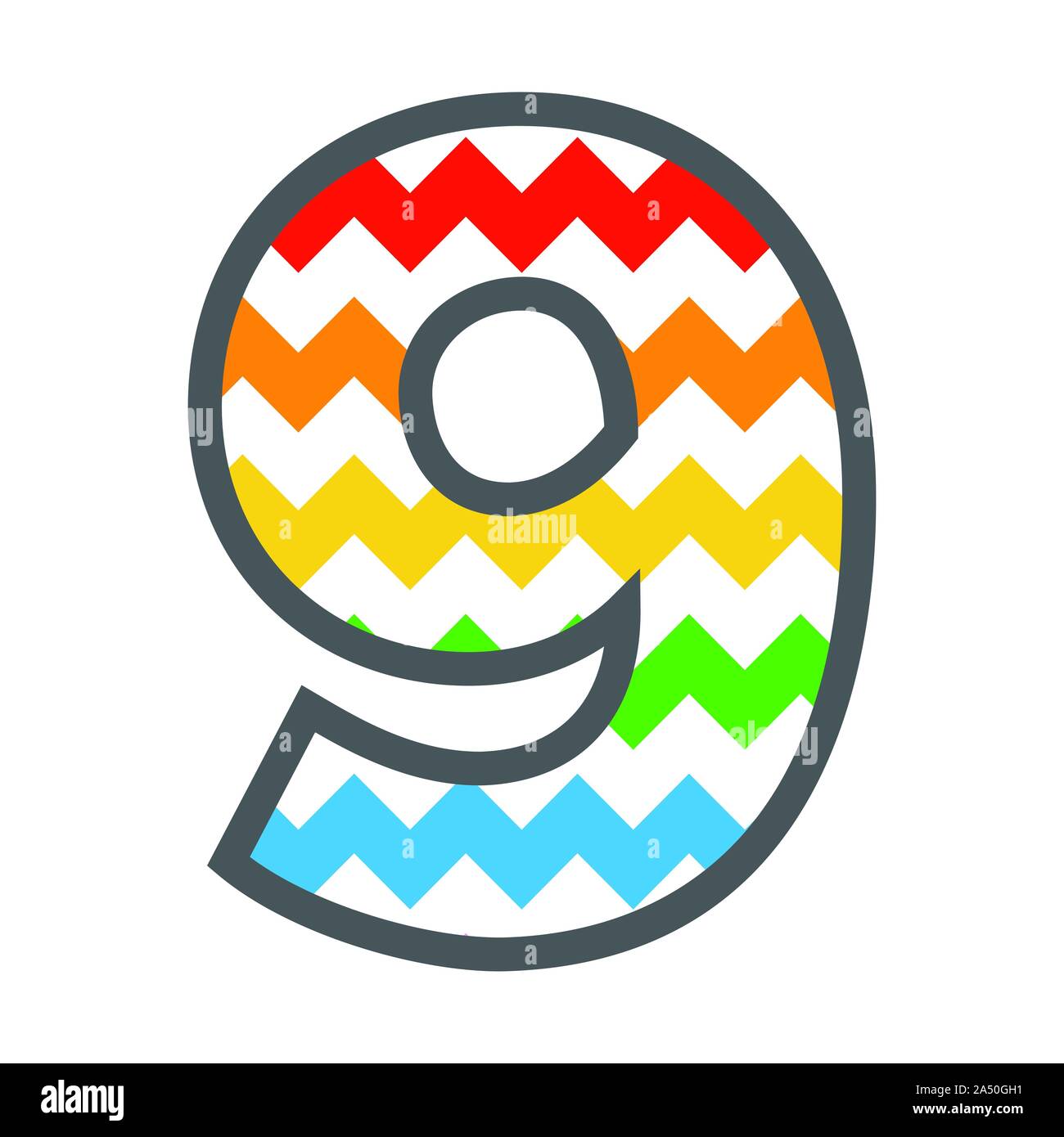 9 Nine Chevron Number w colorful rainbow pattern and grey
