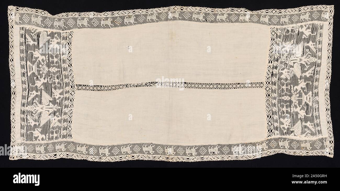 Cloth with Border of Crowned Double-Headed Eagles with Various Emblems, Birds, and Other Animals, 19th century. Stock Photo