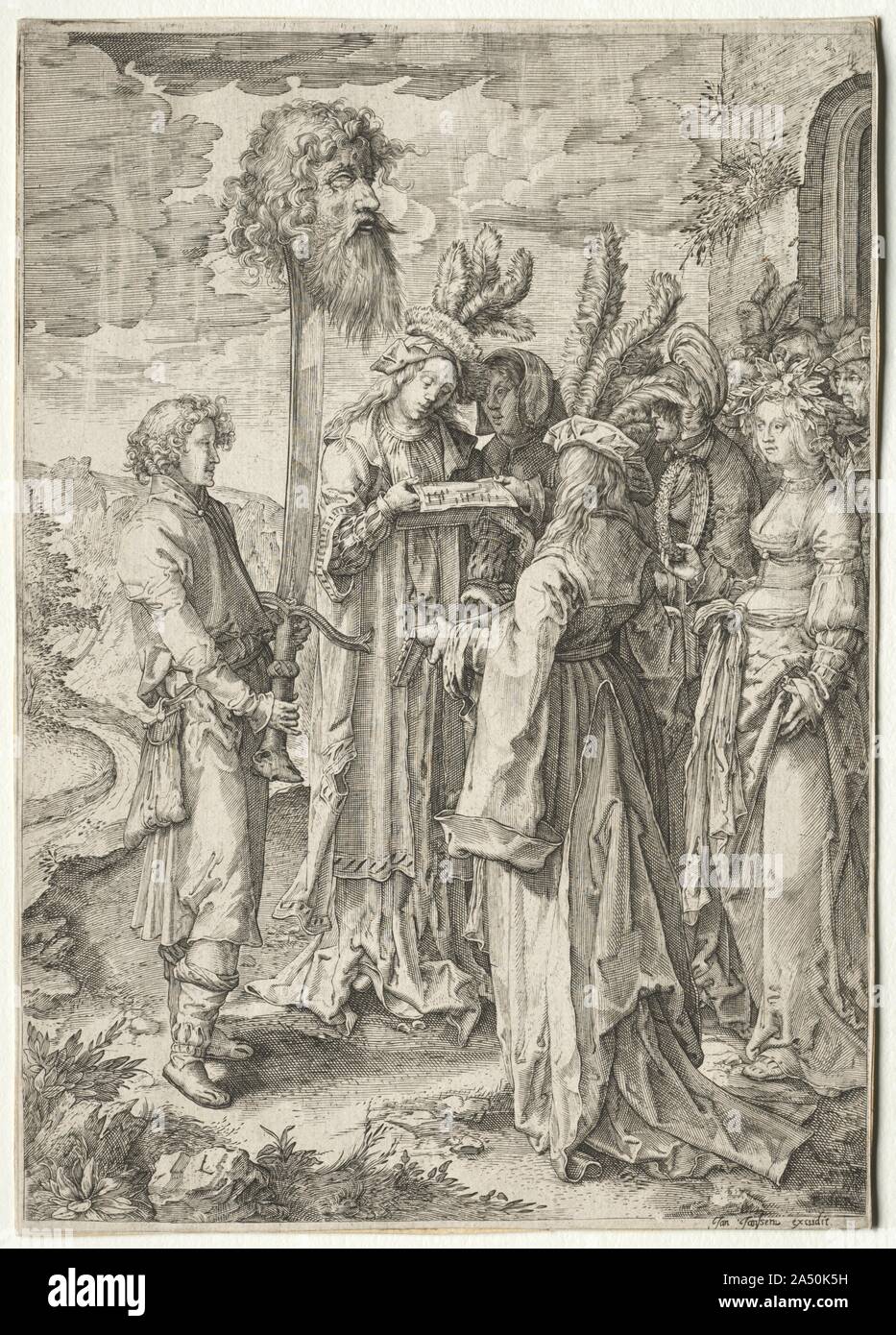 David with the Head of Goliath, 1620s-1630s. Here, a hymn of praise is sung to the victorious shepherd David, who holds the head of Goliath impaled on a large sword. The life of King David, as relayed in the Old Testament, was intrinsically linked with music. According to the first book of Chronicles, he initiated the use of music in divine worship in his capacity as the king. Stock Photo
