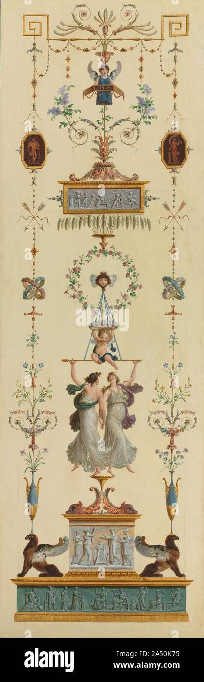 Decorative Panels, Double-leaf Doors, Overdoor Paintings, 1790s. Stock Photo