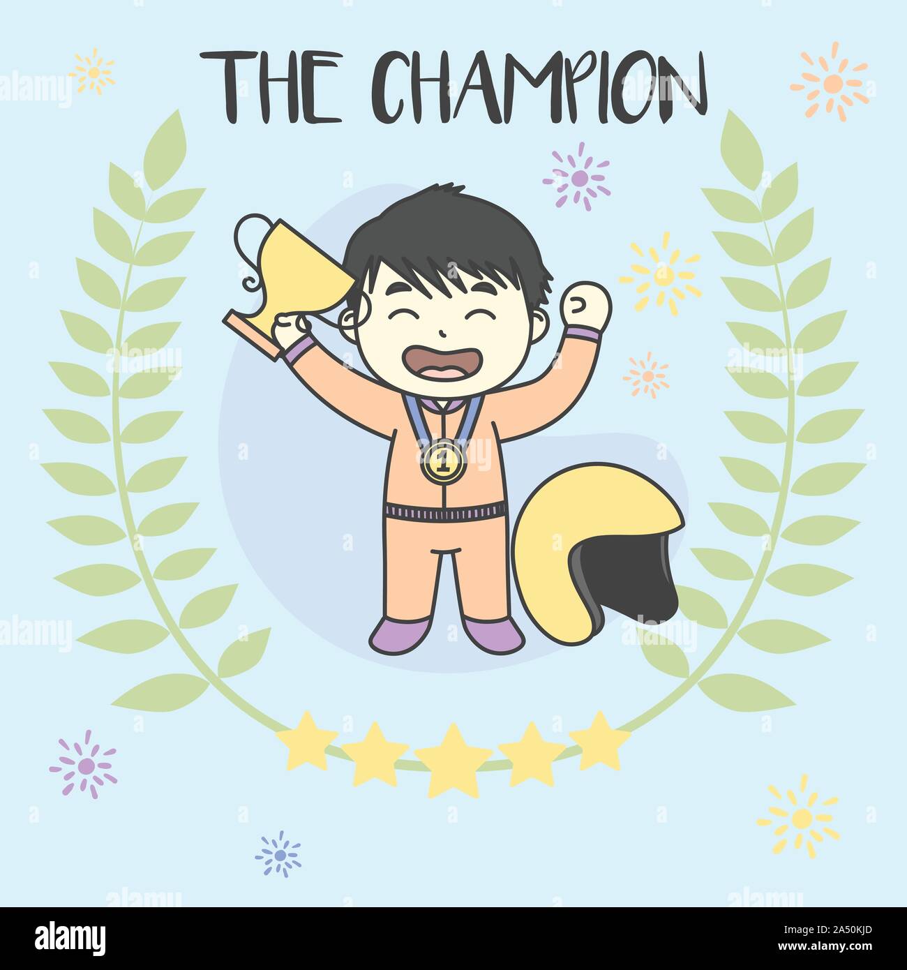 Kid The Champion Get Medals Win the racing. Vector illustration Stock Vector