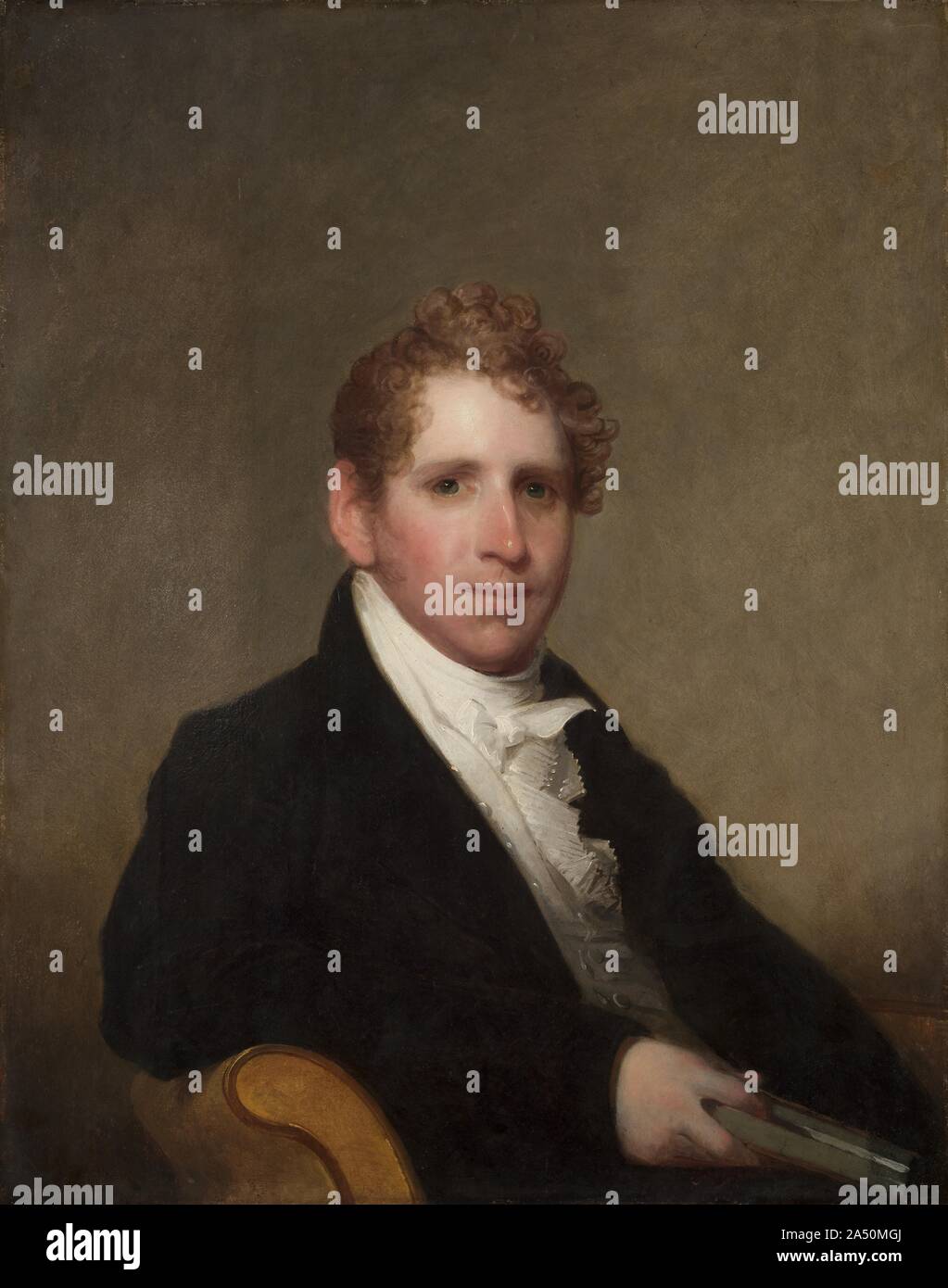 Dr. James Stuart; Mary Campbell Stuart, c. 1815. .2 - Mary Campbell Stuart Born in Rhode Island, Gilbert Stuart studied painting in London under fellow American expatriate Benjamin West (also in this gallery). He achieved great success as a fashionable portrait painter of high society, most famously George and Martha Washington. Here, he portrayed Mary Stuart (born Campbell), the great-granddaughter of Colonel Peter Bard, a New Jersey Supreme Court judge. She married Dr. James Stuart, whose portrait was also painted by Stuart (unrelated to the sitters). Both are shown seated in an Empire chair Stock Photo