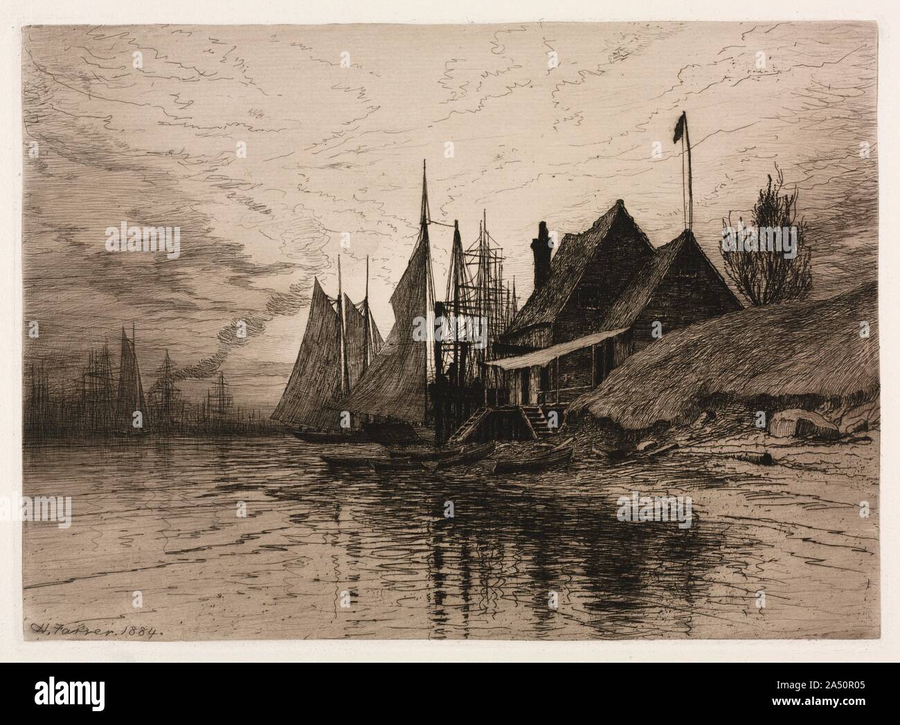 Evening, New York Harbor, 1884. Stock Photo