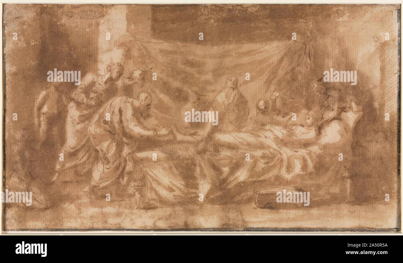 Extreme Unction (recto); Three Heads and Other Sketches (verso), 1643-1644. Stock Photo