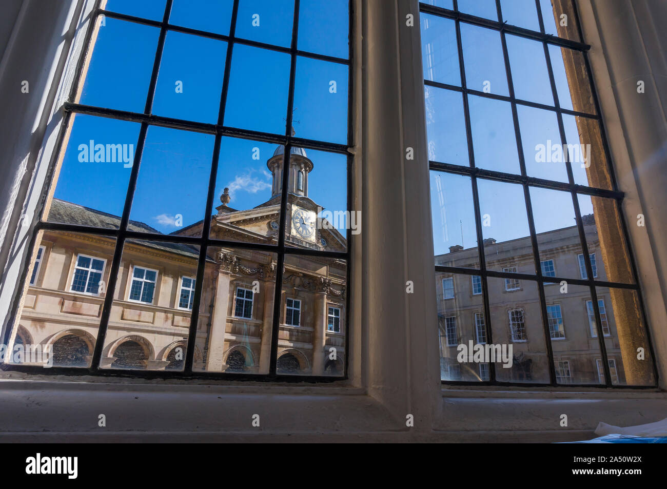 Emmanuel College with his fabulous dining hall. Magnificent Cambridge University dining hall Stock Photo