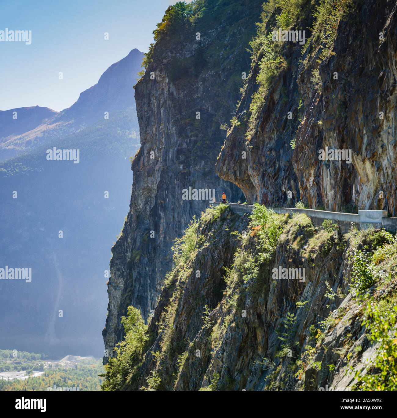 Precipitous mountain road to Villard Notre Dame, Isère department, French Alps. Stock Photo