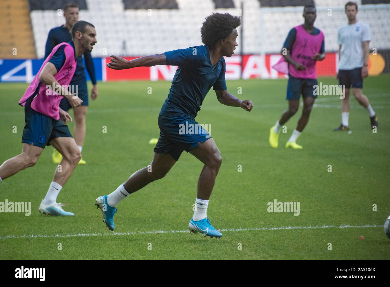 Istanbul, Turkey - August 13, 2019: Willian on pre match training of Super Cup Chelsea vs Liverpool Stock Photo