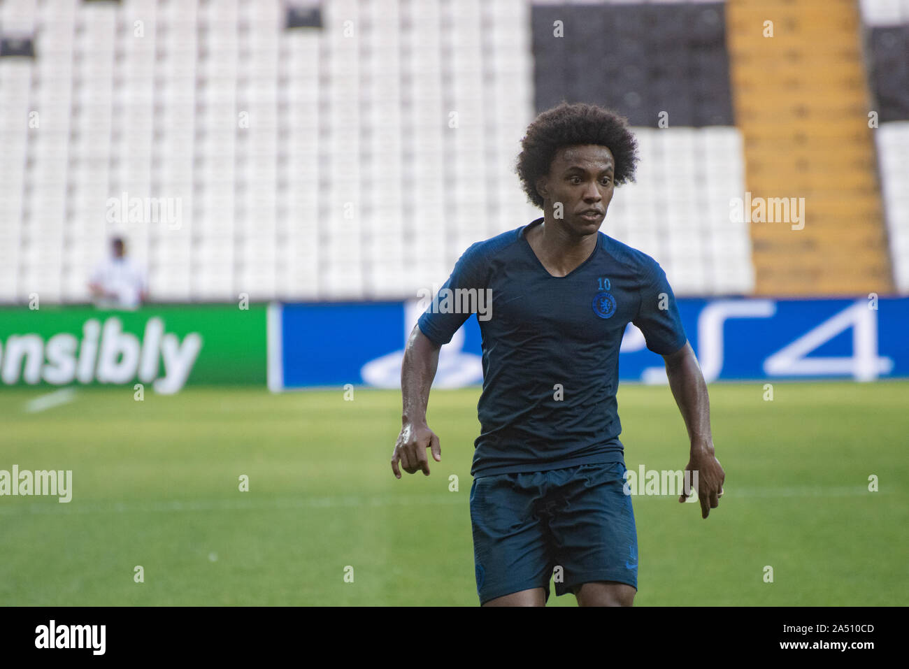 Istanbul, Turkey - August 13, 2019: Willian on pre match training of Super Cup Chelsea vs Liverpool Stock Photo