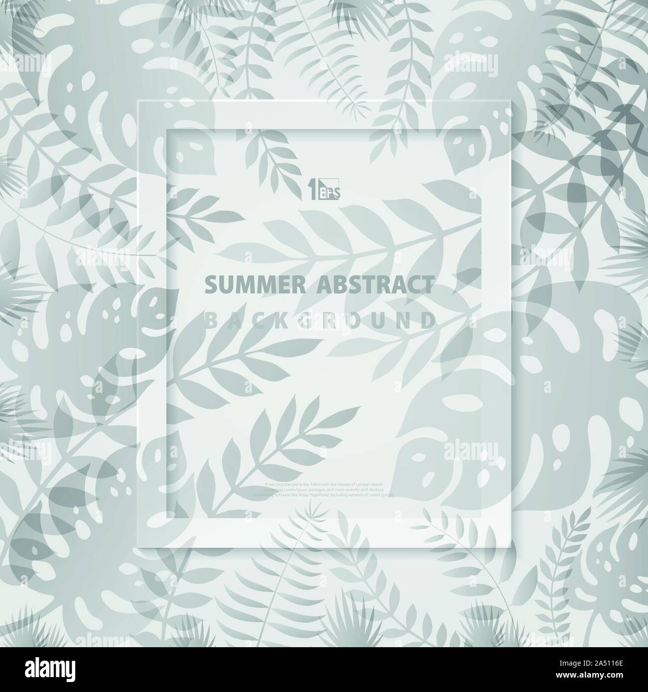 Abstract summer leaves design of trendy frame background. Decorate for poster, vacation artwork, festival, fresh content. illustration vector eps10 Stock Vector