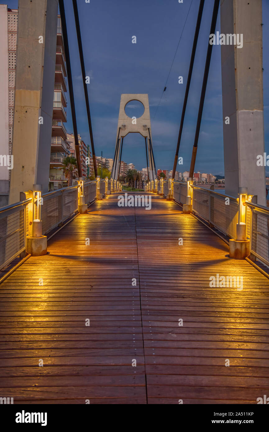 Night scene from a bridge in Spanish village Sant Antoni de Calonge in Costa Brava, Catalonia Stock Photo