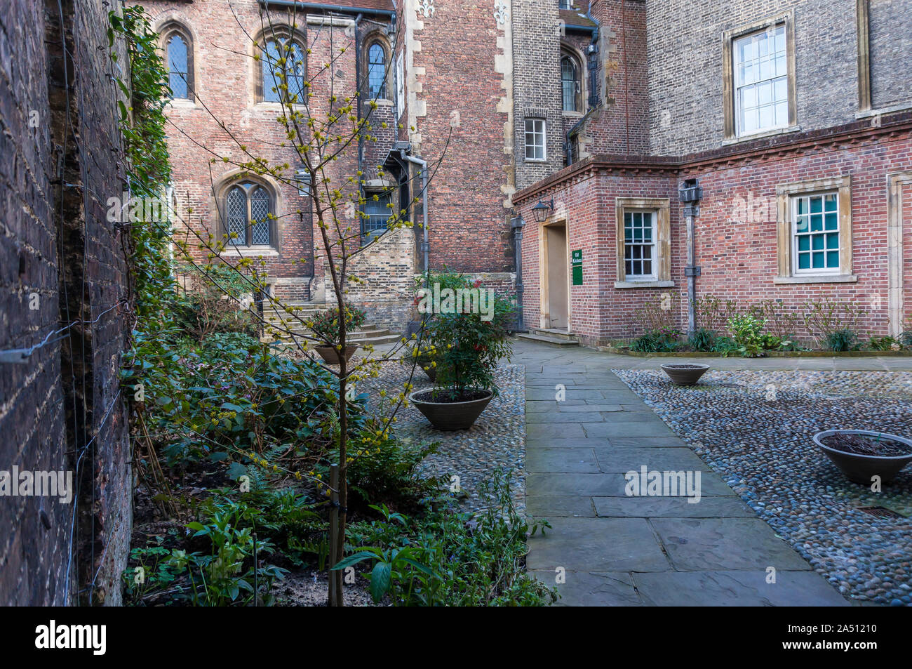 Stunning Courtyards at famous College of the University of Cambridge. Student at the University of Cambridge. Cambridge University Campus Stock Photo