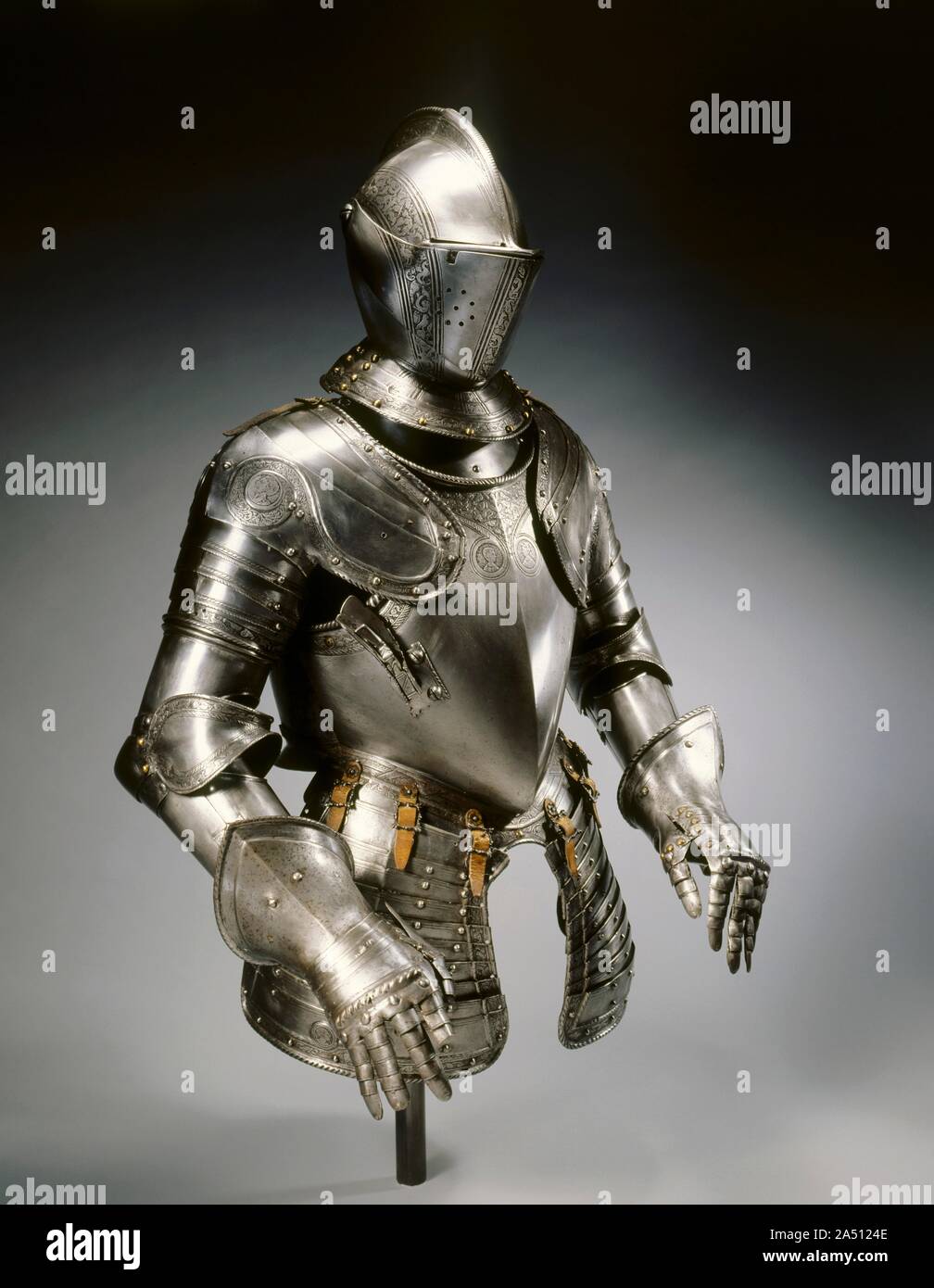 Half-Suit of Armor for the Field, c. 1575. Decoration was critical to fine  armor, and etching was the most commonly used technique. Here, the bands  along the borders are etched. On the