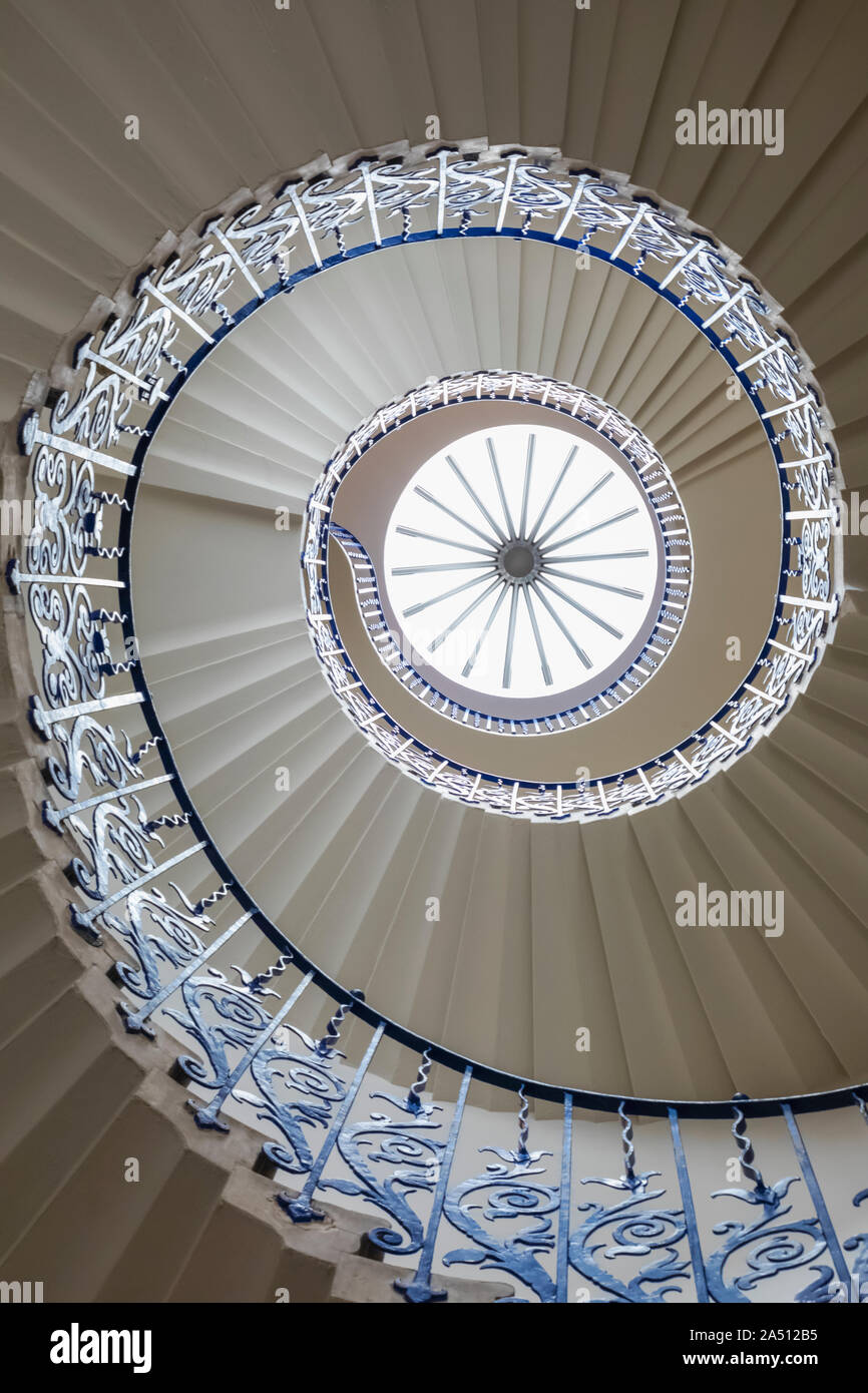 England, London, Greenwich, Queen's House Museum and Art Gallery, The Tulip Stairs, England's First Centrally Unsupported Stairs Stock Photo