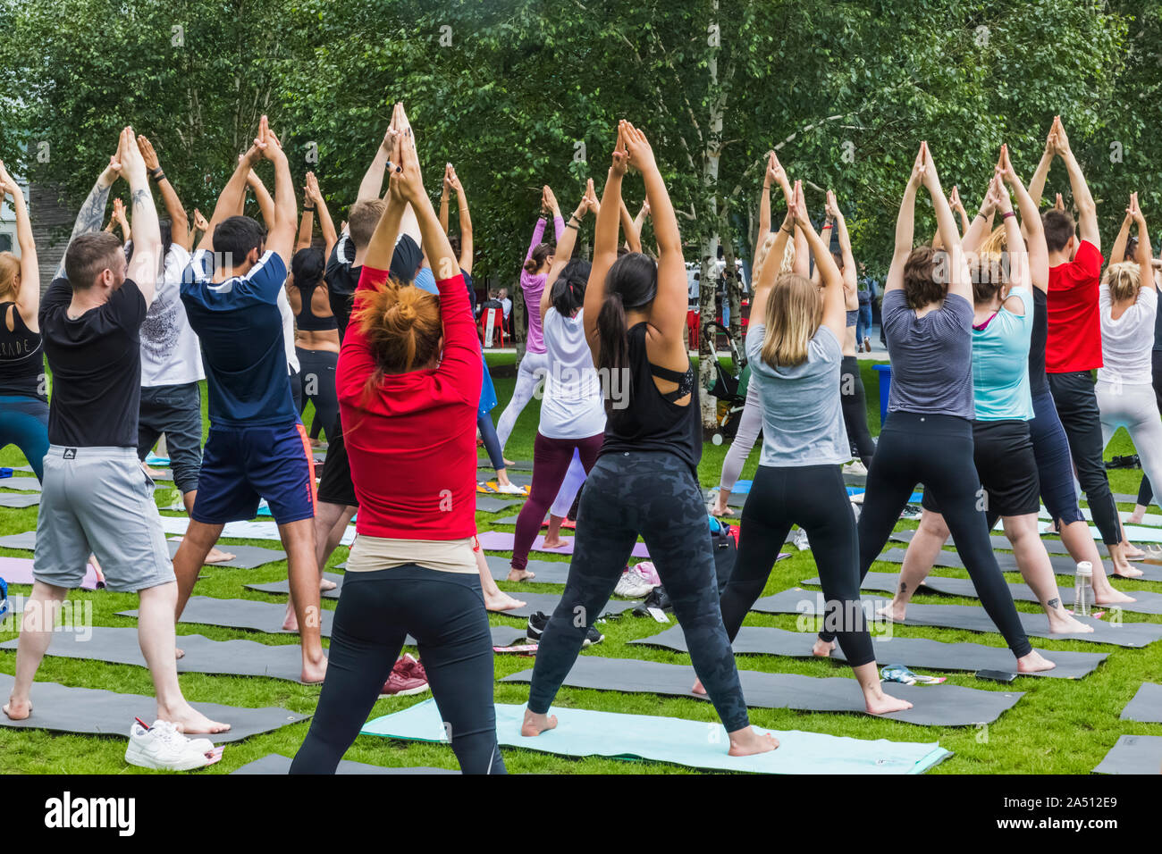 England, London, Southwark, Potters Field, Public Yoga Class Stock