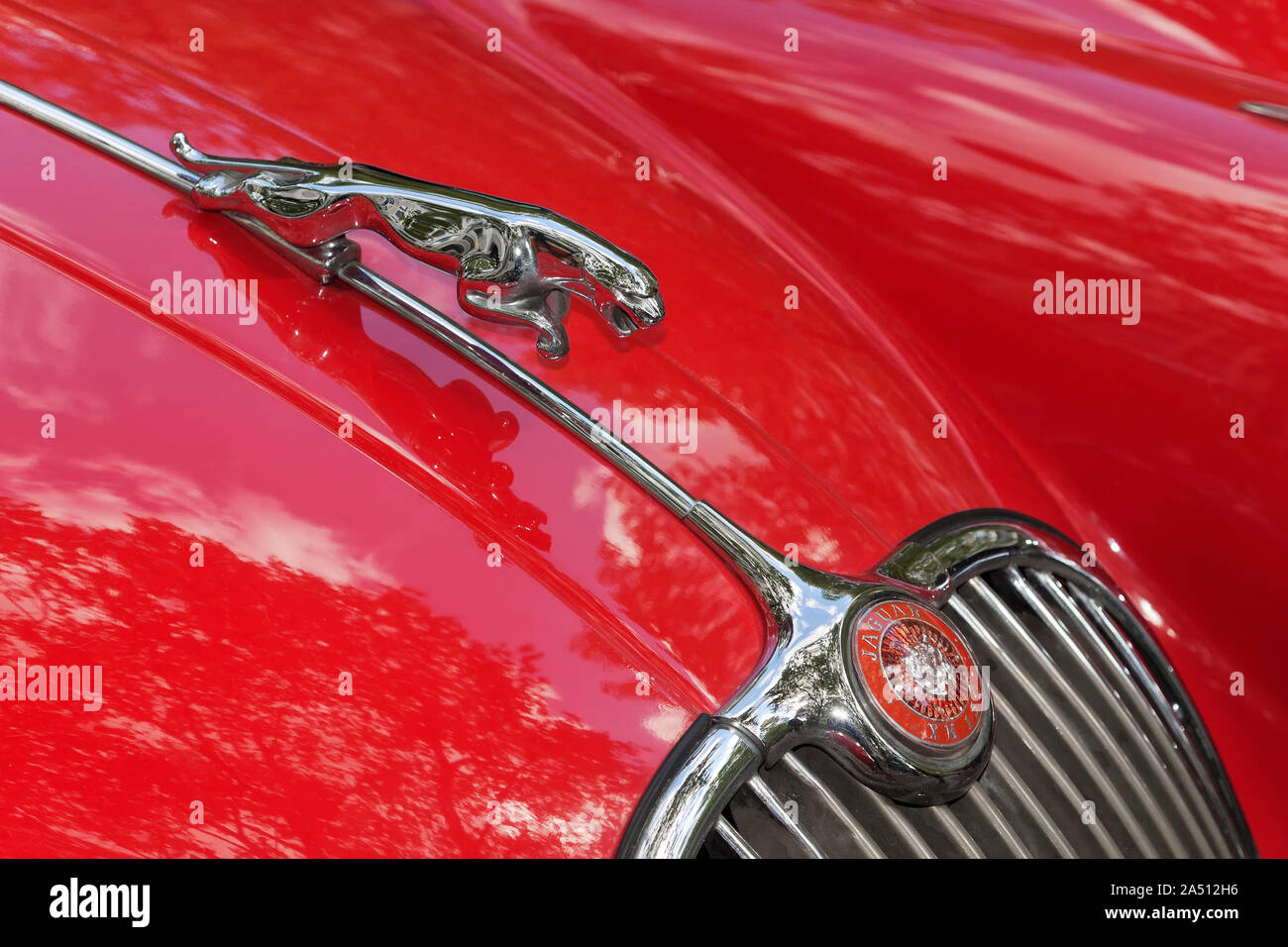 Hood ornament of a Jaguar car Stock Photo Alamy