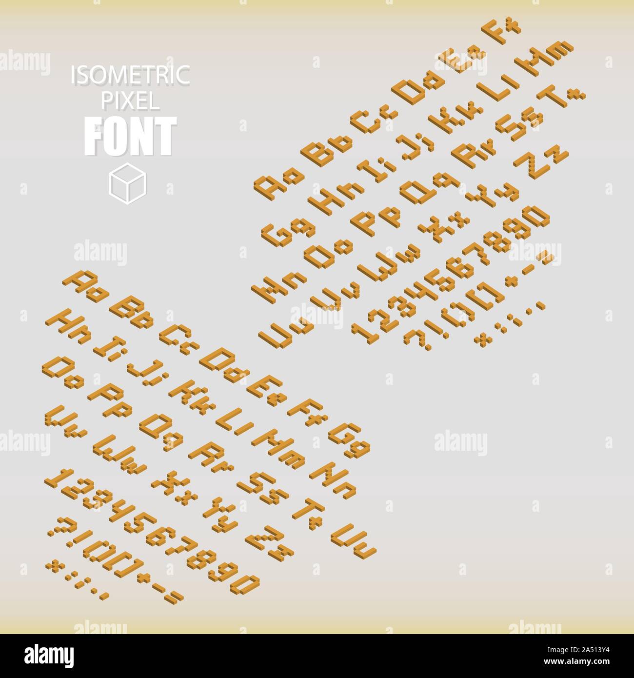 Set of isometric pixel alphabet and numbers orange color. Vector ...