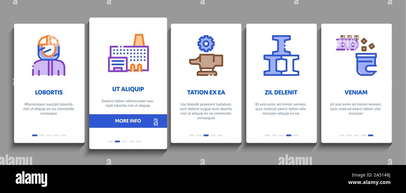 Metallurgical Onboarding Elements Icons Set Vector Stock Vector