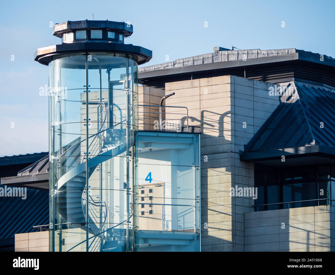 Spiral Staircase, Fourth Level, Thames Water Head Office, Reading, Berkshire, England, UK, GB. Stock Photo
