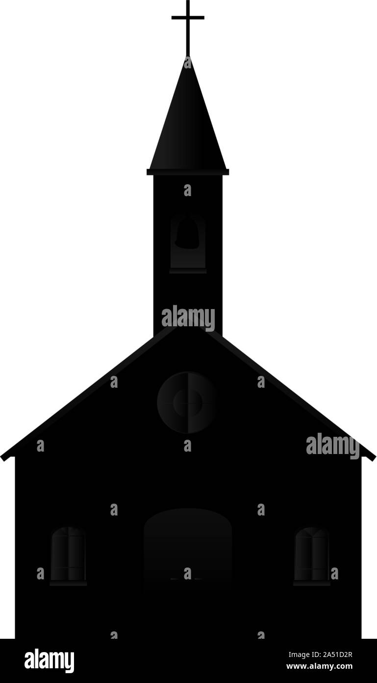 Illustration of a cartoon church silhouette on a white background. Stock Vector