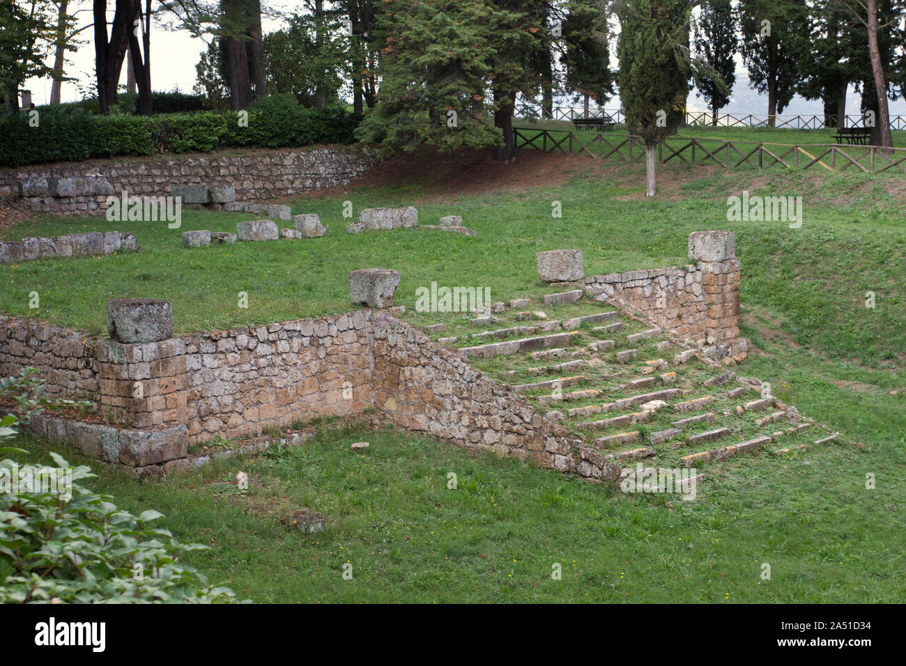 Remains of the Etruscan Temple of Belvedere (considered as one of the canonical examples of holy Etruscan architecture) - 6th C BC - Orvieto - Italy Stock Photo