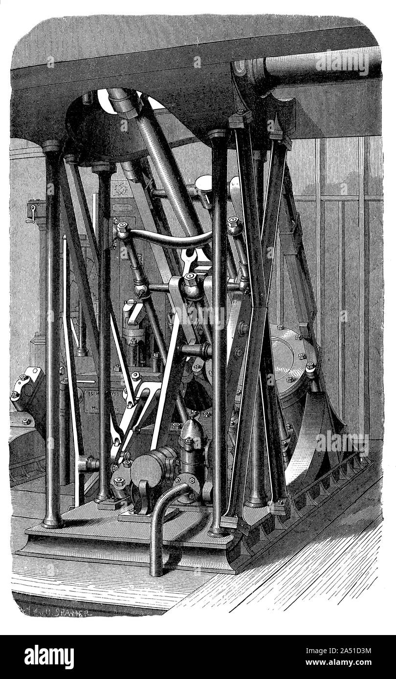 Diagonal engine for paddle steamer drives the paddle wheels to propel the craft through the water Stock Photo