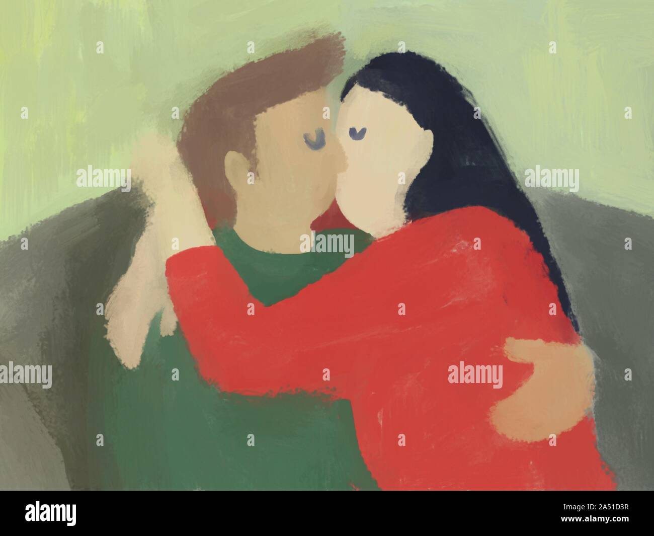 couple kissing. digital painting. illustration Stock Photo