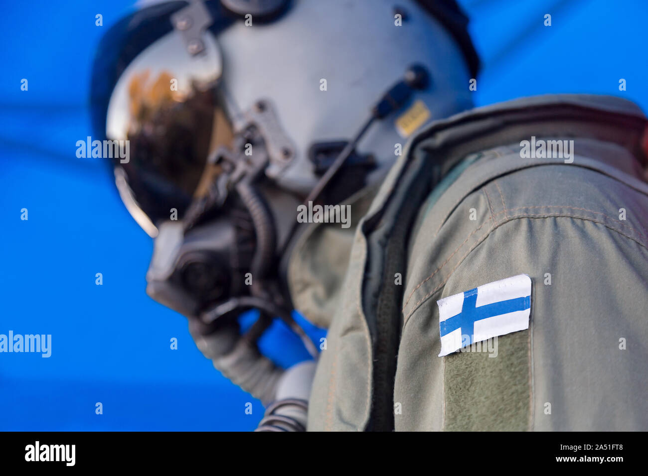 Air force pilot flight suit uniform with Finnish flag patch. Finland  military jet aircraft pilot Stock Photo - Alamy