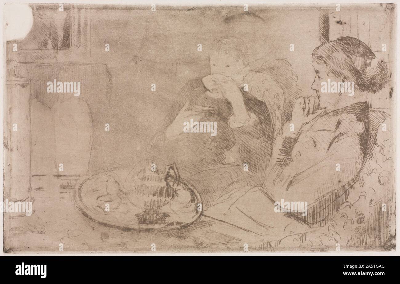 Lydia and her Mother at Tea, c. 1880. Cassatt made bourgeois domesticity and the activities of her friends and family the primary subjects of her art. Here, she depicted her mother and sister partaking in the ritual of drinking tea. Seven years older than Cassatt, Lydia frequently modeled for her sister, and the two were familiar figures around Paris, visiting the Louvre, attending openings of art exhibitions, and joining small gatherings of friends in the art and literary circles of the 1870s. The sisters remained unmarried, and as convention prescribed, lived within the protected environment Stock Photo