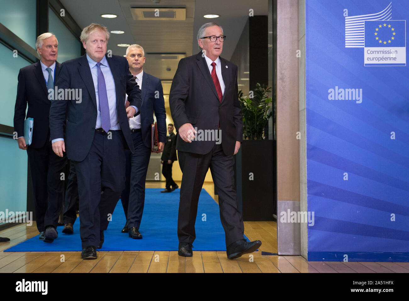 Eu Chief Brexit Negotiator Michel Barnier Left Prime Minister Boris Johnson Brexit Secretary Stephen Barclay And Jean Claude Juncker President Of The European Commission Right Ahead Of The Opening Sessions Of The European