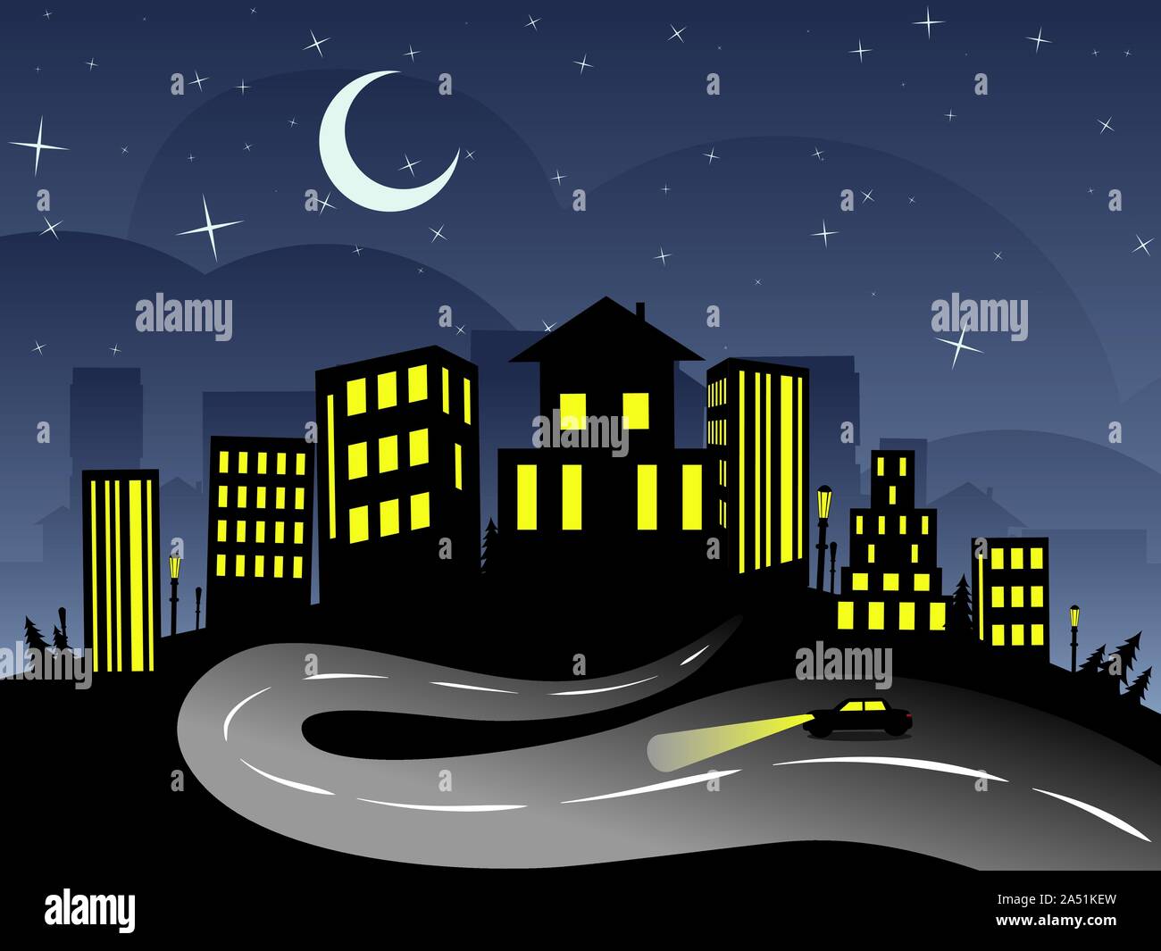 Иллюстрации с изображением ночного города для детей
