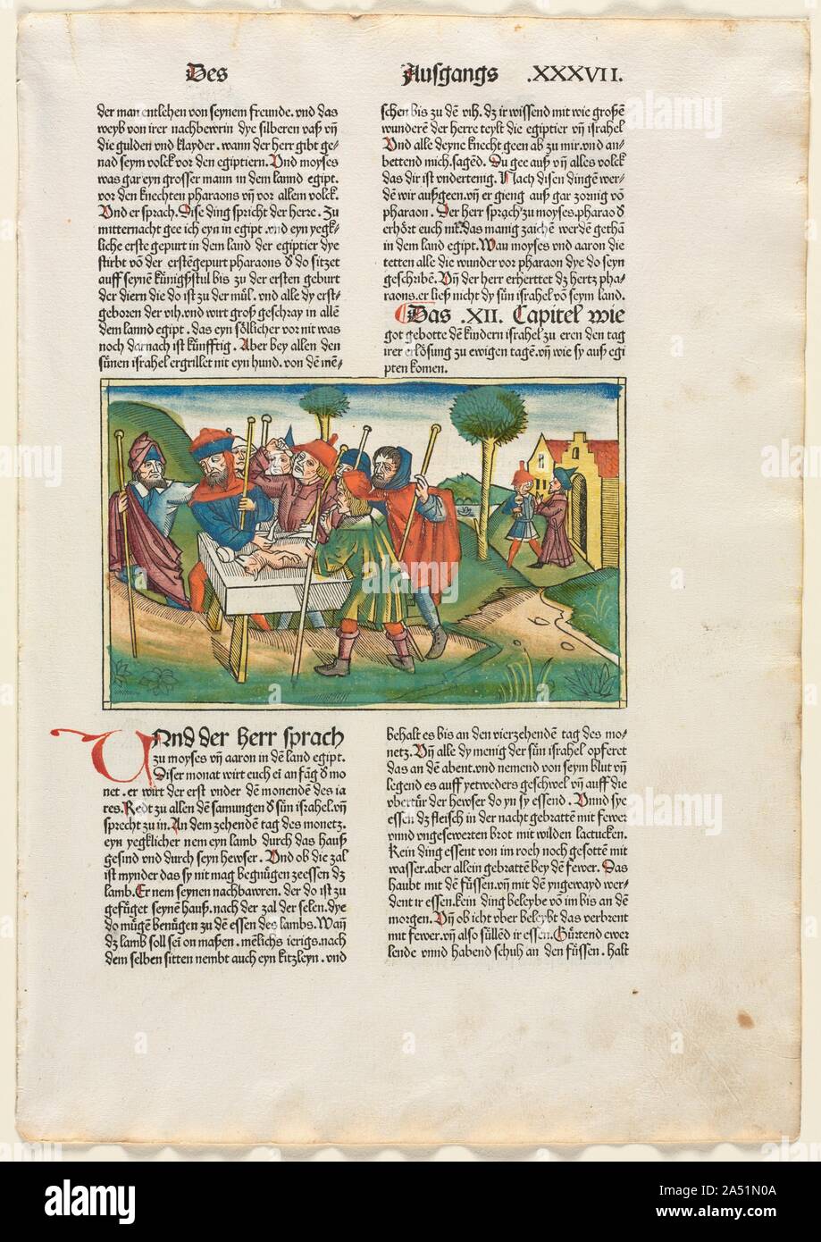 Offering of the Paschal Lamb from the German Bible published by Anton Koberger, N&#xfc;rnberg, 1483. Stock Photo