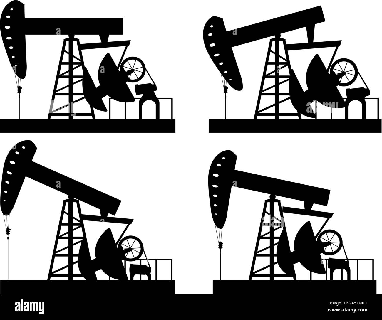 Abstract cartoon oil pump working silhouette set Stock Vector Image