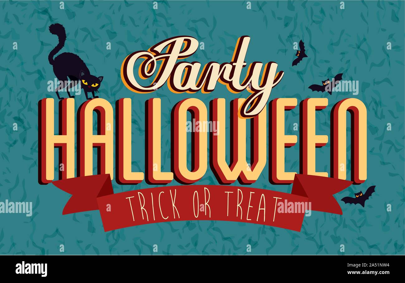 poster of party halloween with cat black and bats flying Stock Vector ...