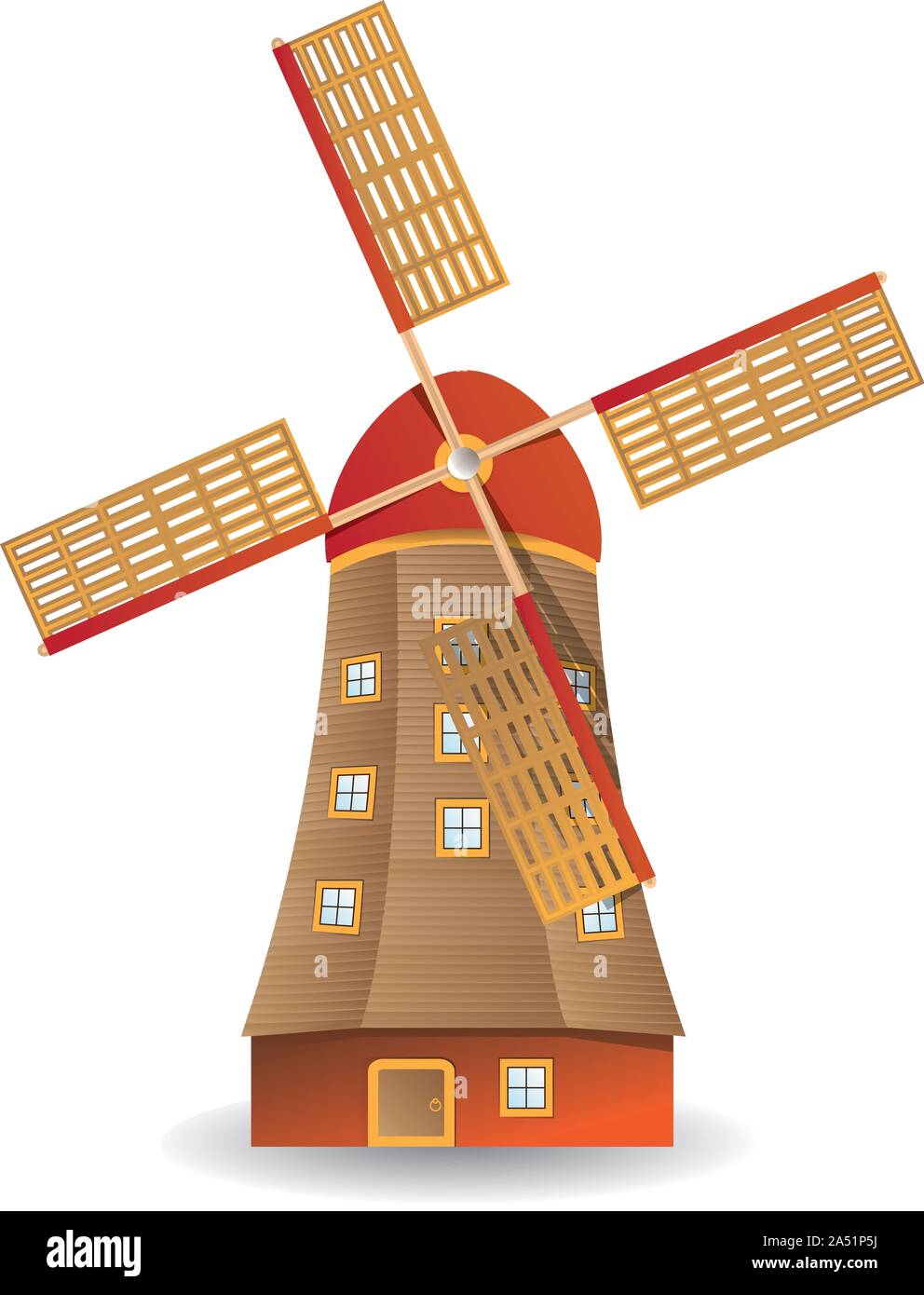 Illustration of old wooded windmill isolated on white background Stock ...