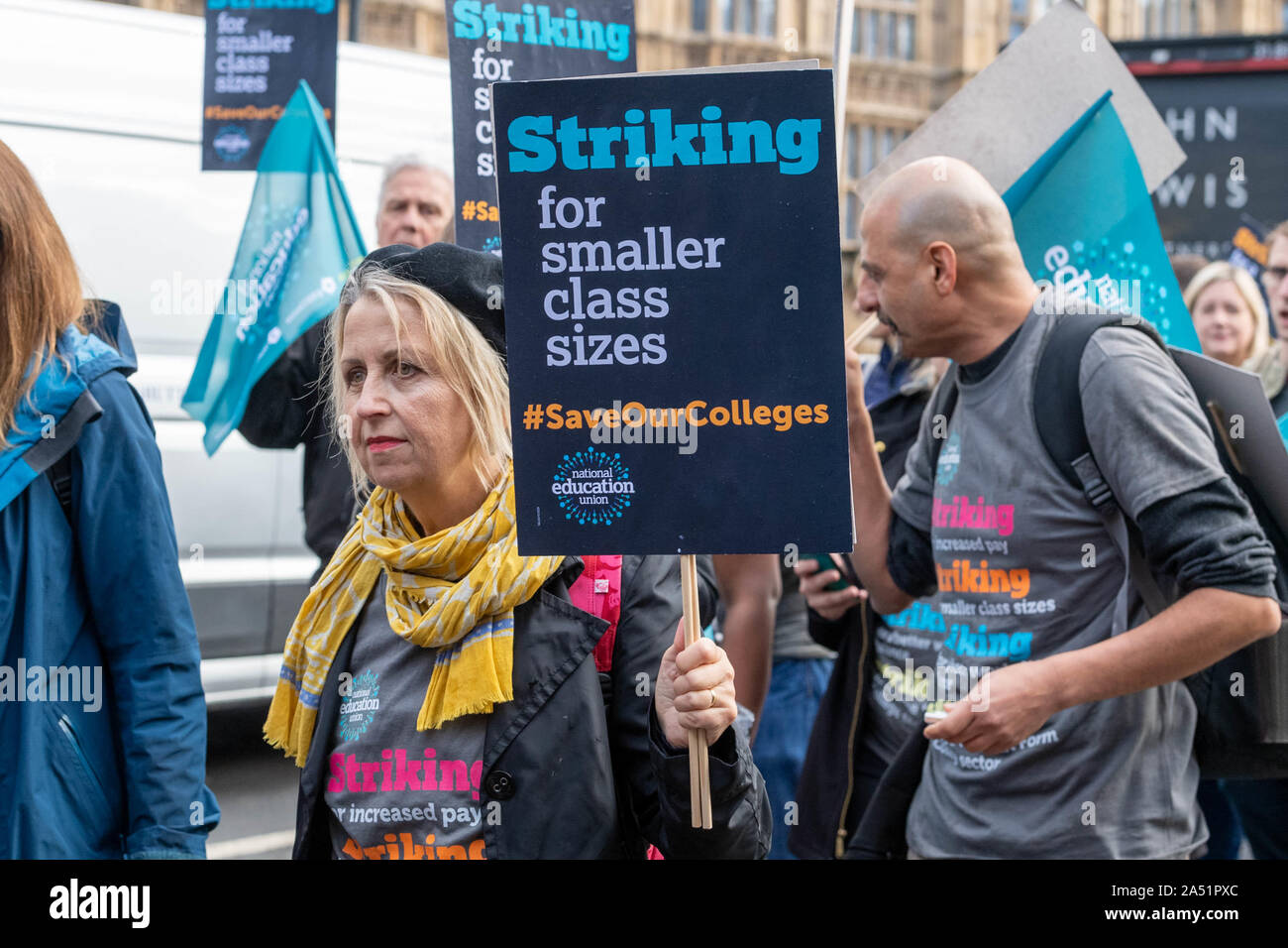 London, UK. 17th Oct, 2019. National Education Union strike and march in support of a pay increase for lecturers in colleges. Credit: Ian Davidson/Alamy Live News Stock Photo