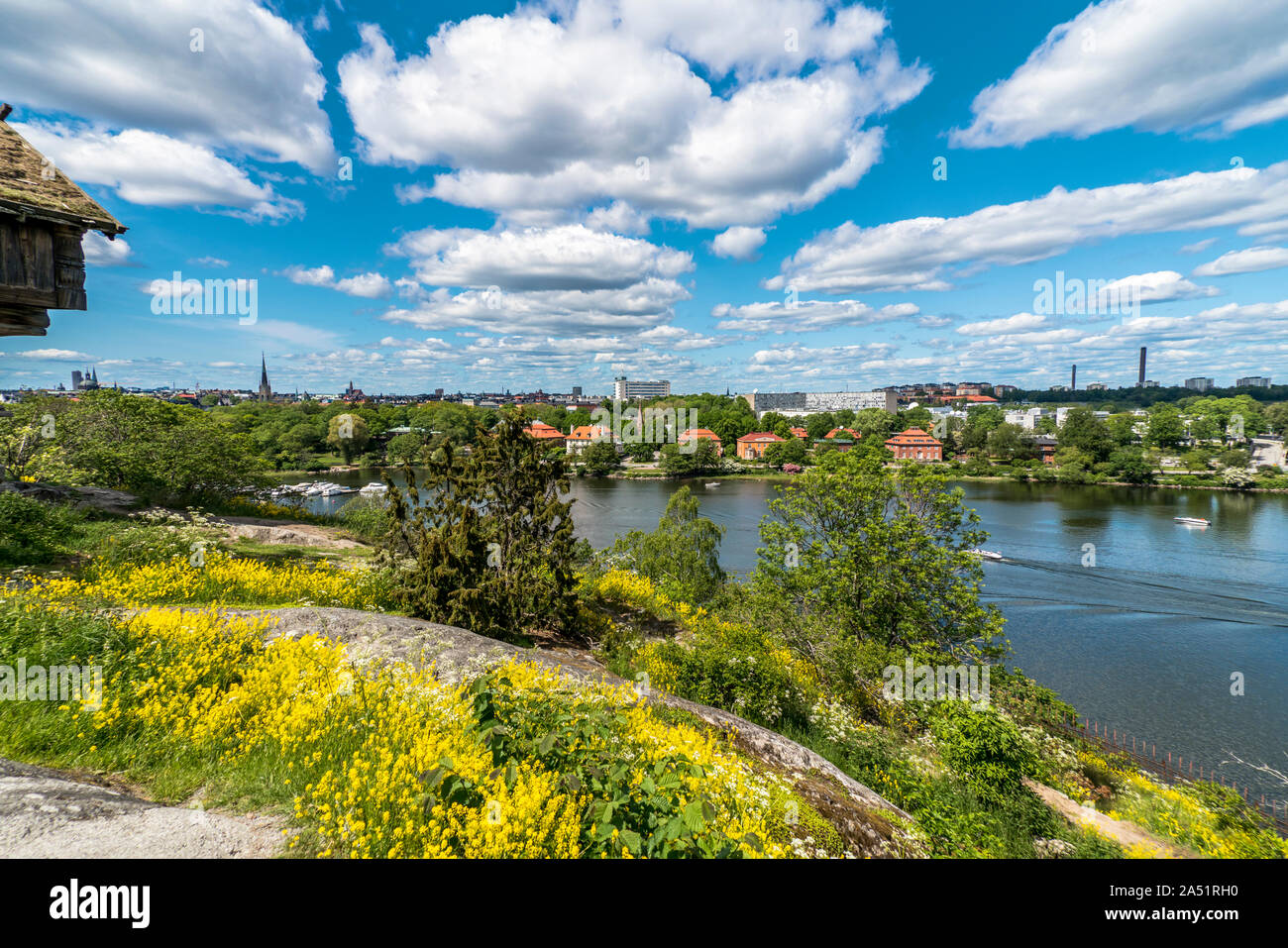 The city center seen from river along Skansen Open-Air Museum, Stockholm, Sweden Stock Photo
