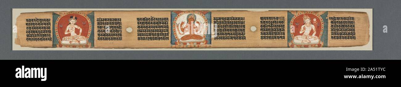 Perfection of Wisdom in Eight Thousand Lines: Ashtasahasrika Prajnaparamita: Decorated Leaf, 1119. Stock Photo