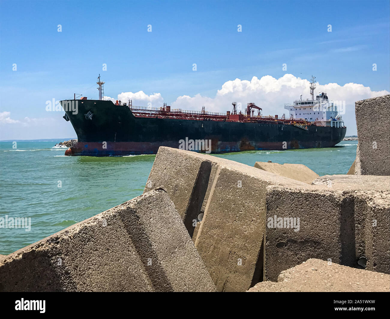 Merchant ship used to transport crude oil to the refinery in Mexico. Stock Photo