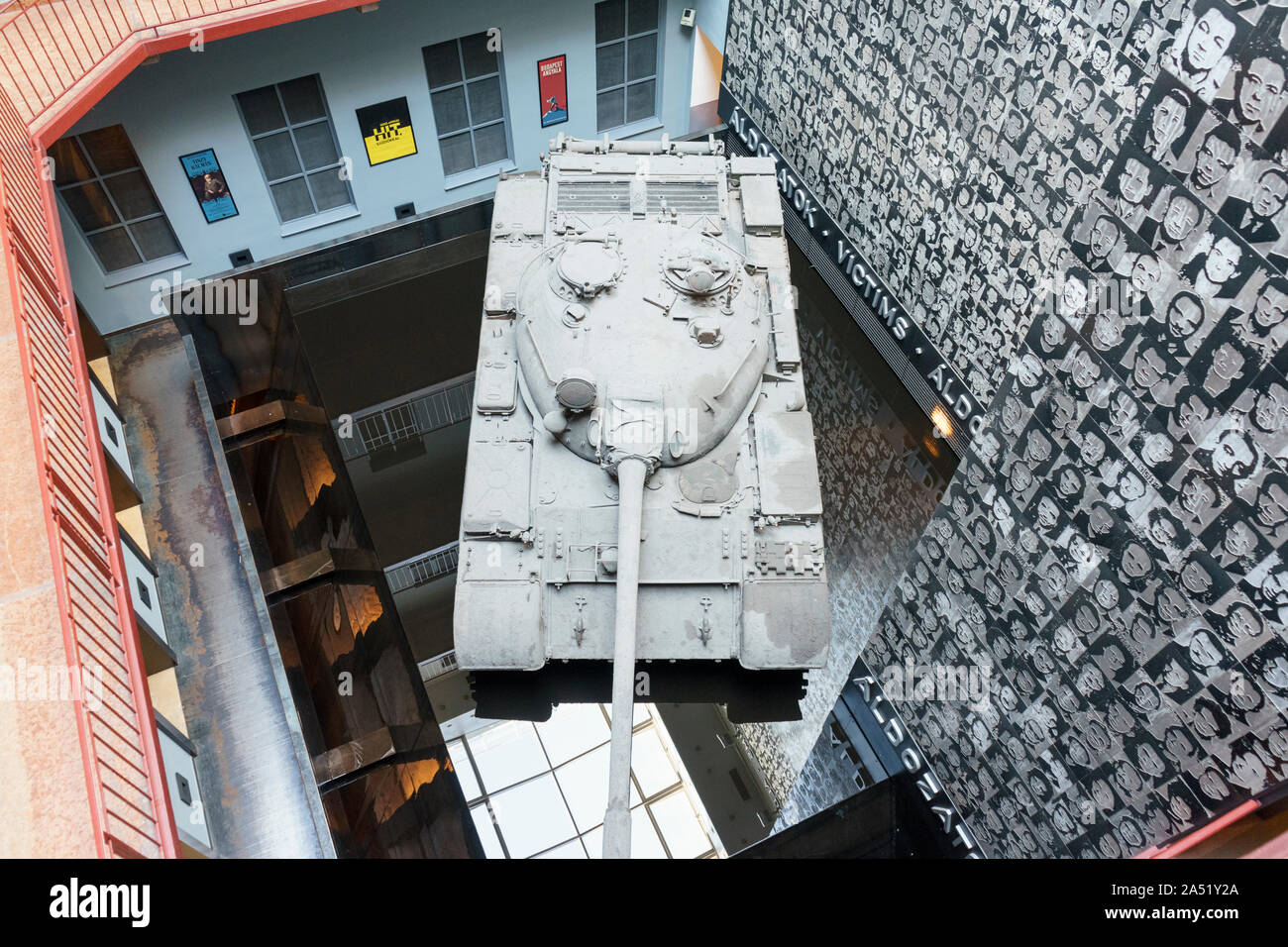 Budapest, Hungary - Oct 15, 2019: A T-54 tank exhibited in The House of Terror Museum, Budapest , Hungary Stock Photo