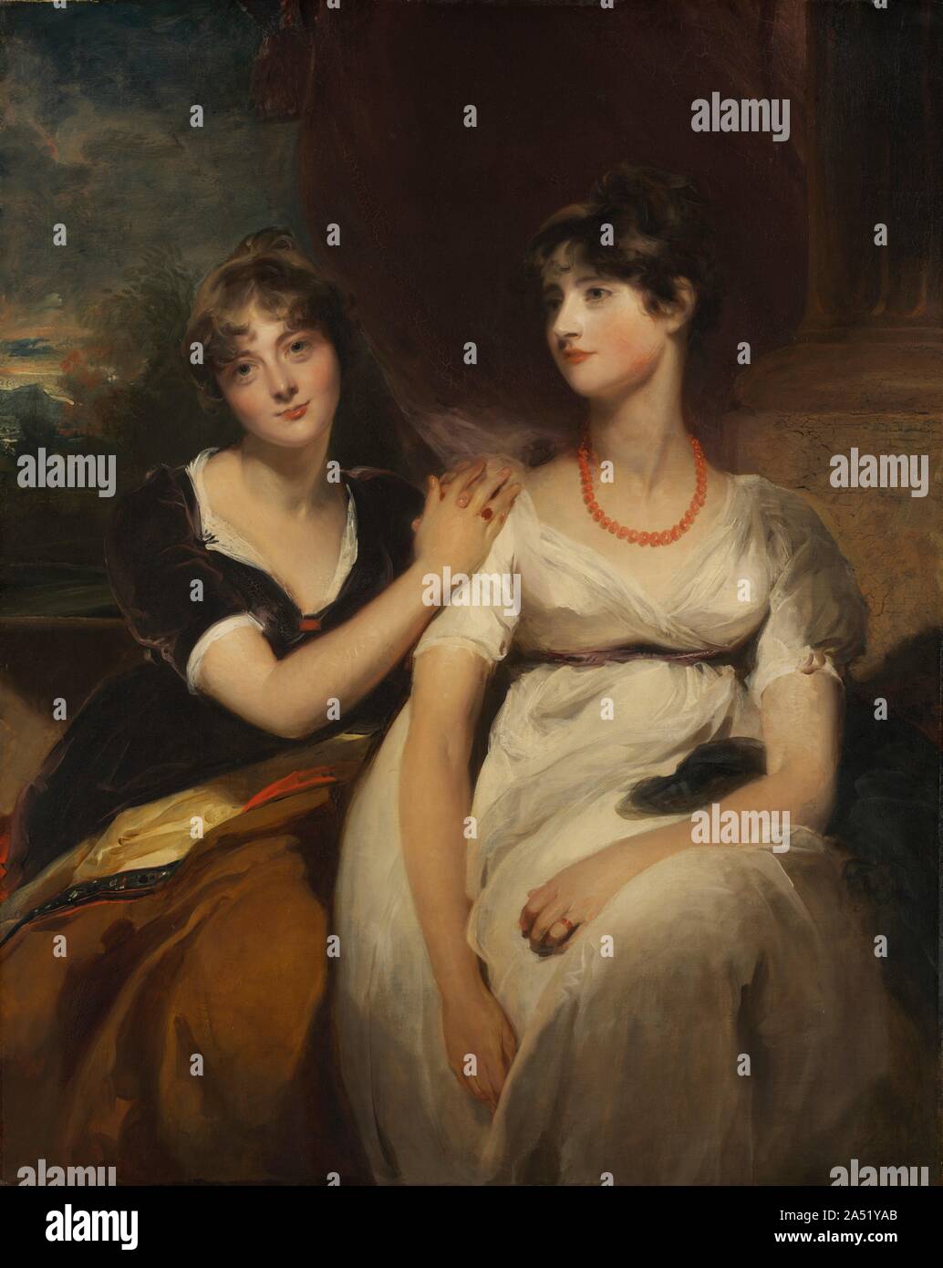 Portrait of Charlotte and Sarah Carteret-Hardy, 1801. Charlotte Savery Carteret-Hardy (1782-1850) and Sarah Carteret-Hardy (1780v1808) were the daughters of Lieutenant-Colonel Thomas Carteret-Hardy of the regiment known as the York Fuseliers. Charlotte became Mrs. Ralph Price in 1805, and Sarah married the topographer Daniel Lysons in 1801, the year this picture was painted. This work remained in the Hardy family until 1887. Stock Photo