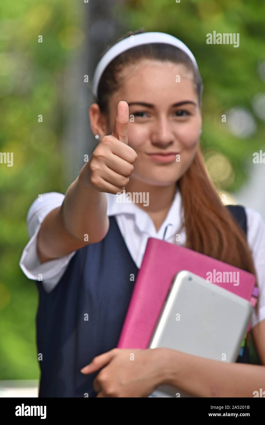 Catholic Colombian Student Teenager School Girl With Thumbs Up Stock ...