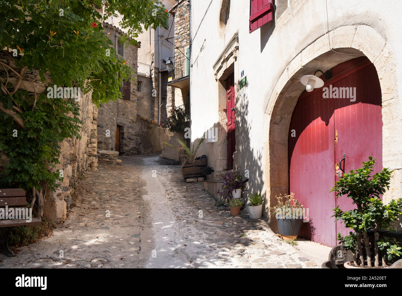 St Nazaire de Ladarez, Herault, Languedoc, France. Medieval village streets of pretty medieval Languedoc village Stock Photo