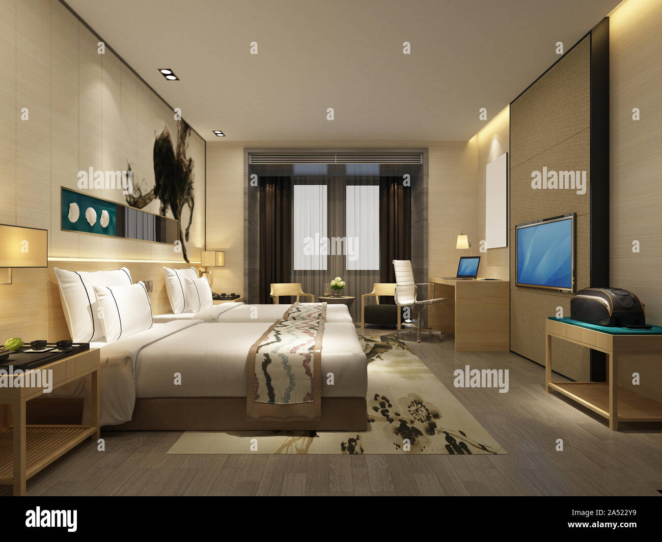 Hotel bedroom, double bed room Stock Photo Alamy