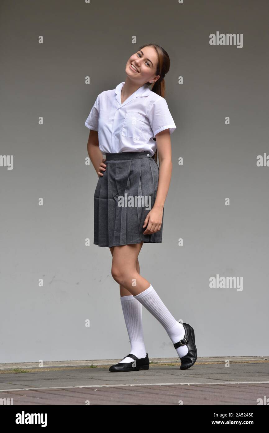 Beautiful Cute Colombian Girl Wearing Skirt Standing Stock Photo - Alamy