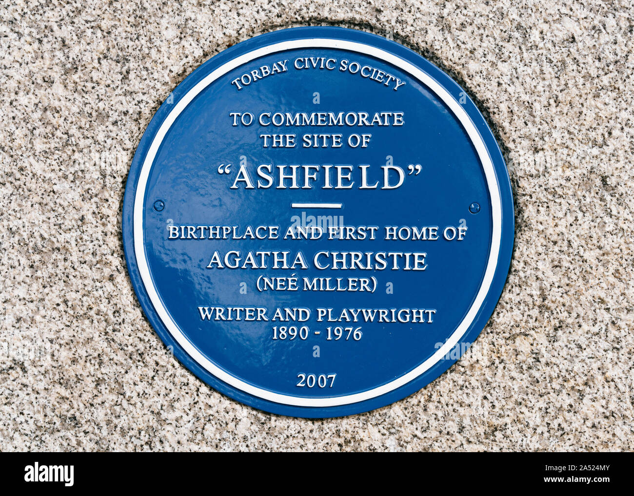 A blue plaque at the site of "Ashfield", the birthplace of Agatha Christie Stock Photo Alamy