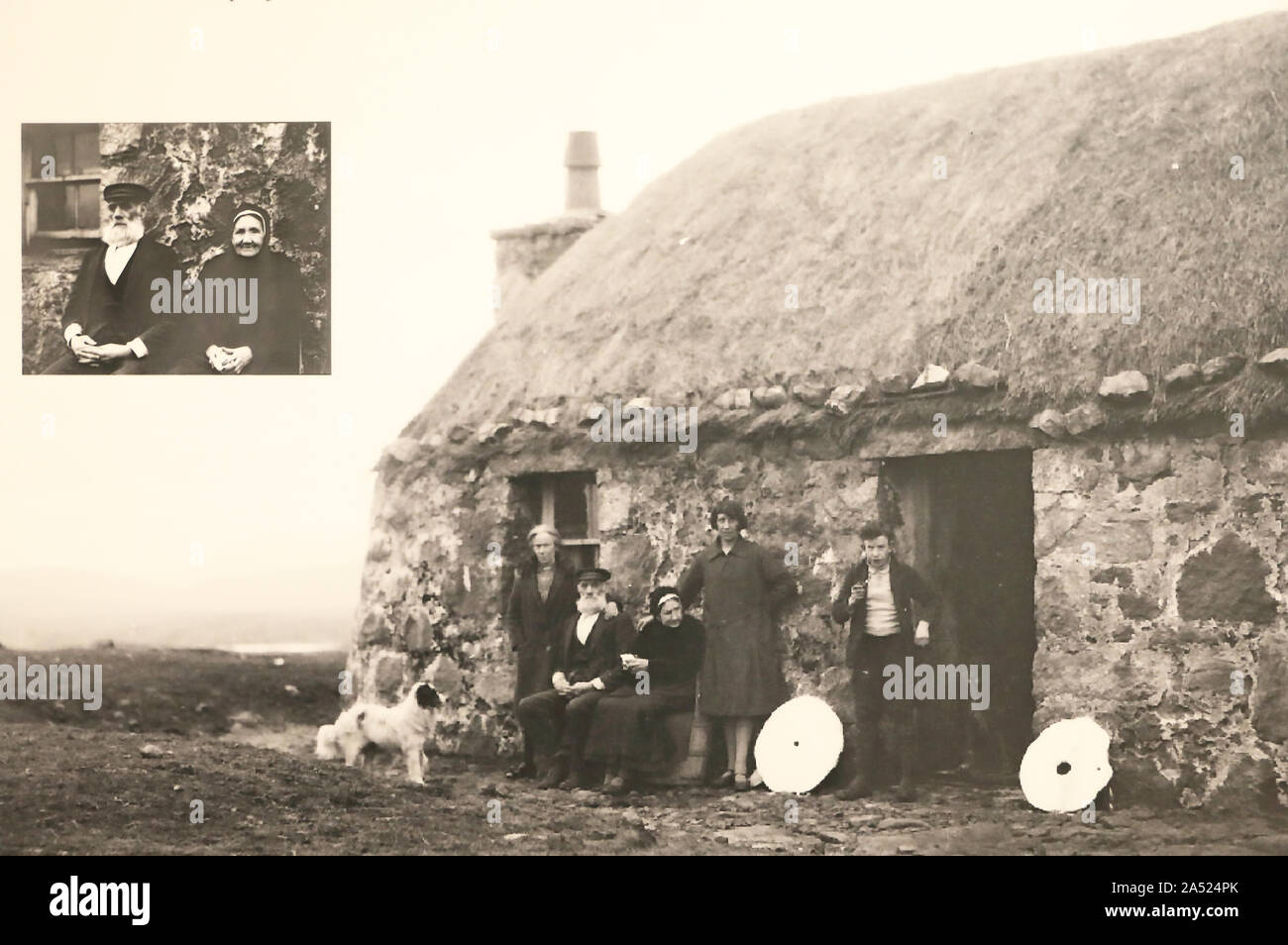 Old photographs at the Kildonan Museum, run by the South Uist Historical Society, in the Outer Hebrides, Scotland, UK Stock Photo
