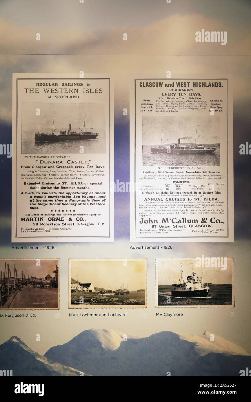 Display about steamers at the Kildonan Museum, run by the South Uist Historical Society, in the Outer Hebrides, Scotland, UK Stock Photo