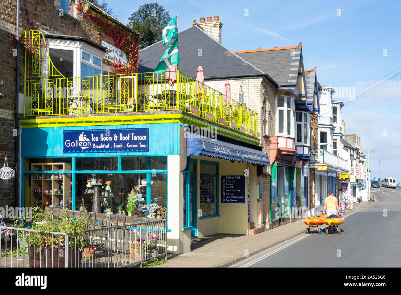 Galleon Tea Room and shops, Borough Road, Combe Martin, Devon, England, United Kingdom Stock Photo
